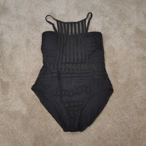Kenneth Cole High Luxe High Neck 1pc Swimsuit Sz XL Black Resort Beach Cruise